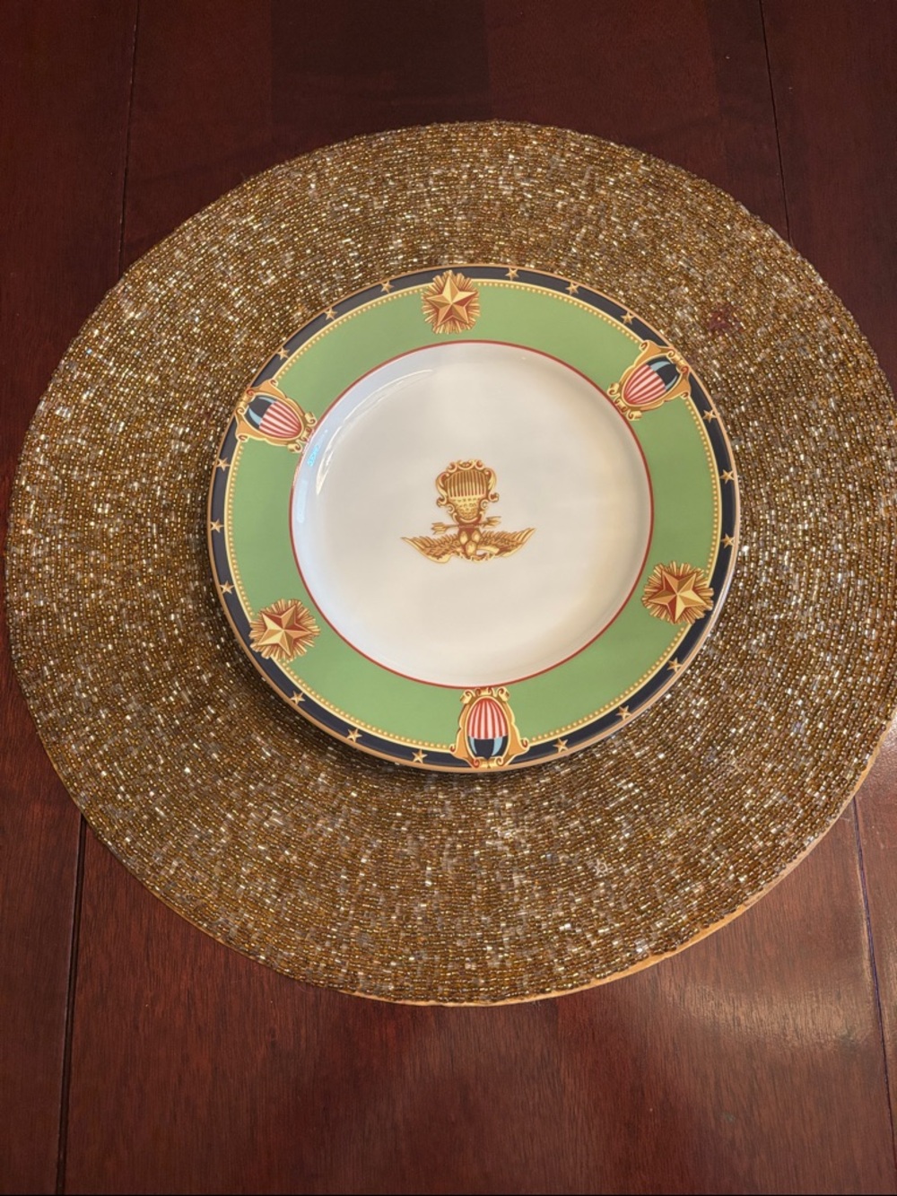 Tiffany and Co. Green and Gold Decorative Dinner Plate  - 8.5 inches - perfect
